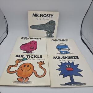 Mr. Men Little - Vintage Book Lot – Mr. Nosey, Greedy, Bump, Tickle, Sneeze